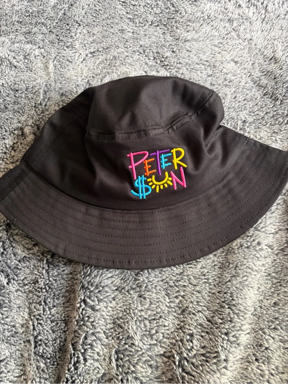 Black Bucket Hat with Colorful Embroidery